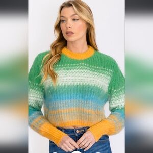 💕 93 WOMEN'S LONG SLEEVES COLORBLOCK FUZZY PULLOVER SWEATER